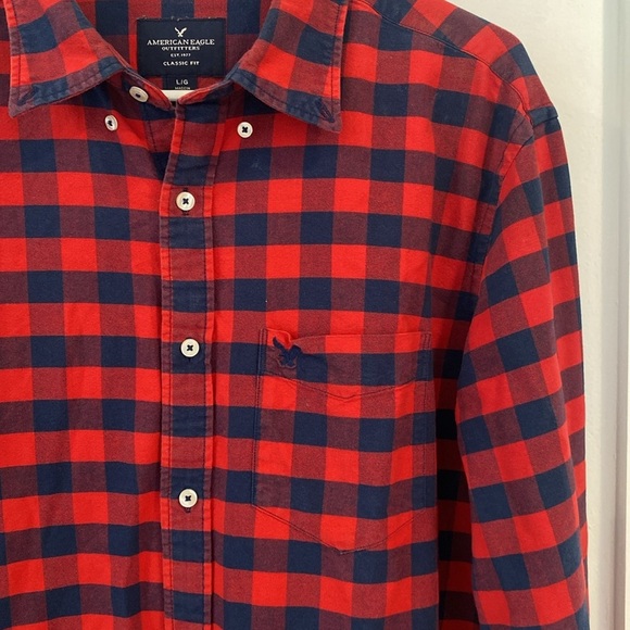 AMERICAN EAGLE red and blue plaid button down - Picture 6 of 10